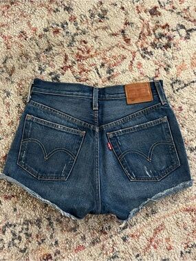 Levi's Dark Blue Denim High-Rise Cutoff Shorts